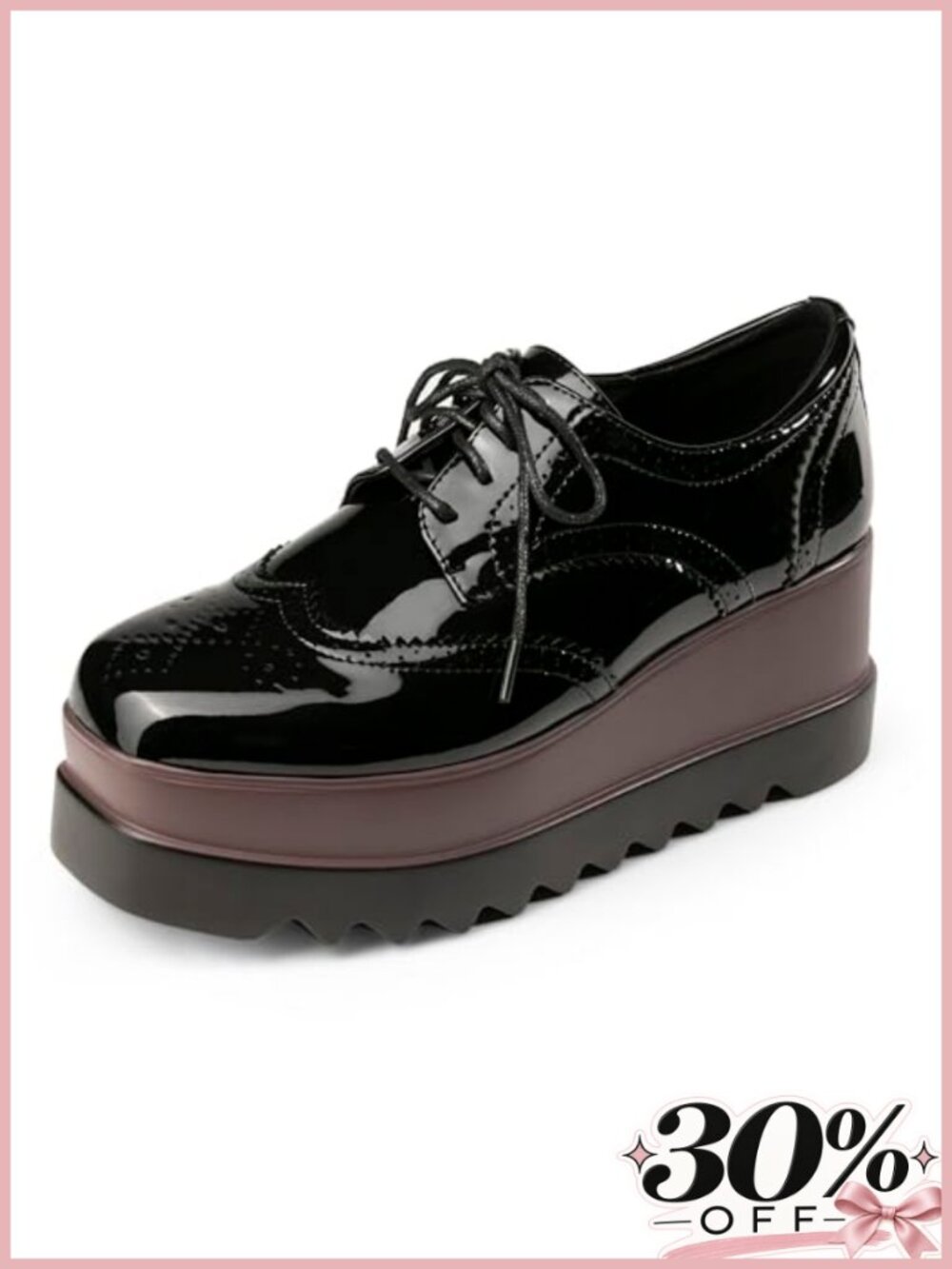 Platform Oxford Shoes Chunky Patent Leather PU Square Toe Wedges Lace Up